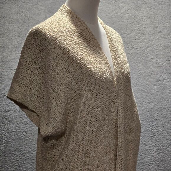 Handwoven Womens Cardigan Poncho Kimono OS Beige Fringe Coastal Boho Lagenlook - Picture 6 of 10